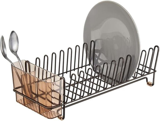 mDesign Dish Tray - Practical Draining Rack for Sink - Great Draining Rack - Up to 12 Plates and Cutlery - Bronze