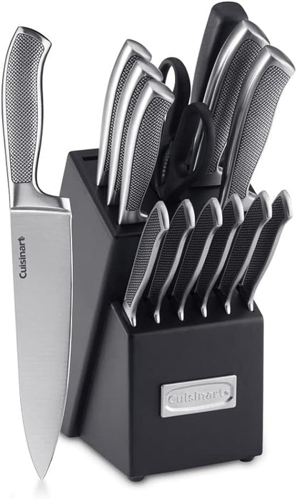CUISINART Block Knife Set, 15pc Cutlery Knife Set with Steel Blades for Precise Cutting , Lightweight, Stainless Steel, Durable & Dishwasher Safe,C77SS-15P by Cuisinart