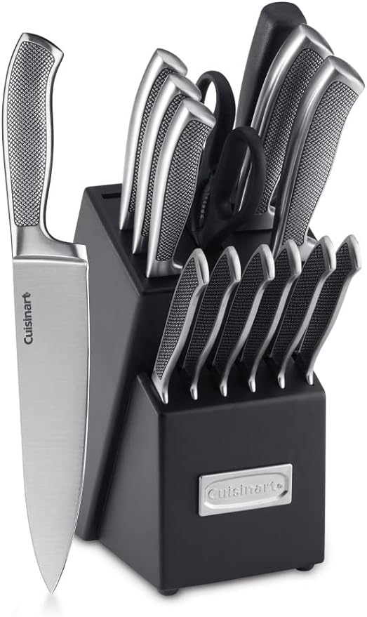 CUISINART Block Knife Set, 15pc Cutlery Knife Set with Steel Blades for Precise Cutting , Lightweight, Stainless Steel, Durable & Dishwasher Safe,C77SS-15P by Cuisinart