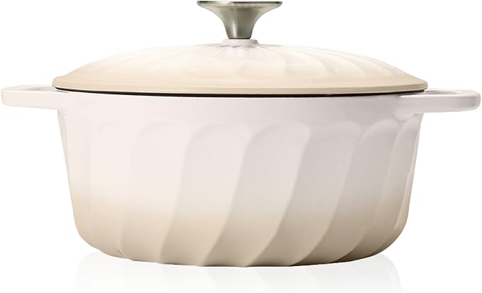 6 QT Enameled Cast Iron Dutch Oven with Lid, Non-Seasoning Enamel Coated Pot, 500°F Oven Safe, Dual Handles, Compatible with All Cooktops for Bread Baking, Braising & Stewing, White (White,6 QT)