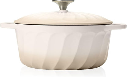 6 QT Enameled Cast Iron Dutch Oven with Lid, Non-Seasoning Enamel Coated Pot, 500°F Oven Safe, Dual Handles, Compatible with All Cooktops for Bread Baking, Braising & Stewing, White (White,6 QT)