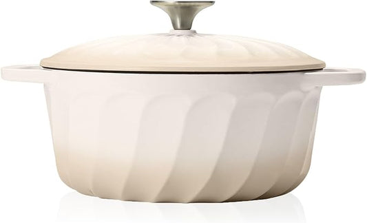 6 QT Enameled Cast Iron Dutch Oven with Lid, Non-Seasoning Enamel Coated Pot, 500°F Oven Safe, Dual Handles, Compatible with All Cooktops for Bread Baking, Braising & Stewing, White (White,6 QT)