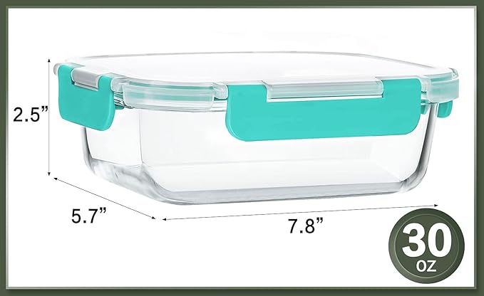 KOMUEE 10 Packs 30 oz Glass Meal Prep Containers,Glass Food Storage Containers with Lids,Airtight Lunch Bento Boxes, Microwave, Oven, Freezer and Dishwasher,Green - Image 2