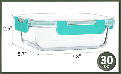 KOMUEE 10 Packs 30 oz Glass Meal Prep Containers,Glass Food Storage Containers with Lids,Airtight Lunch Bento Boxes, Microwave, Oven, Freezer and Dishwasher,Green - Image 2