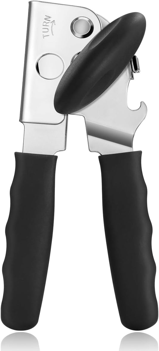 Can Opener Manual Heavy Duty, UHIYEE Hand Held Can Openers for Seniors with Comfort Grip Sharp Blade, Solid Steel Hand Manual Can Open with Magnet for Kitchen Camping, Black by UHIYEE