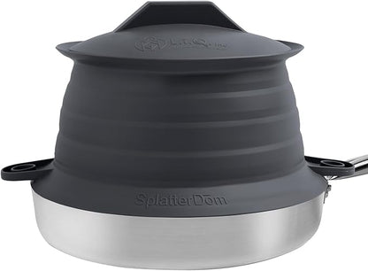 L.I.Q Silicone Splatter Guard – Fits 8 and 10 Inch Pots (20 and 25 Centimeters) – Microwave Safe and Durable SplatterDom - Includes 8” Lid - Food and Oil Splash Guard (Chic Metallic, Small)