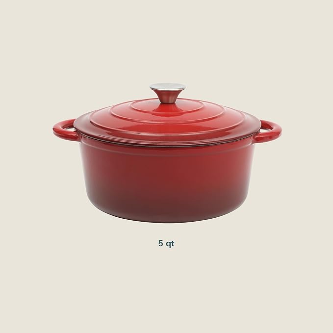 Gibson Home Addlestone 5-Quart Red Enamel Cast Iron Dutch Oven with Lid and Dual Handles – Durable Round Cooking Pot - Image 3