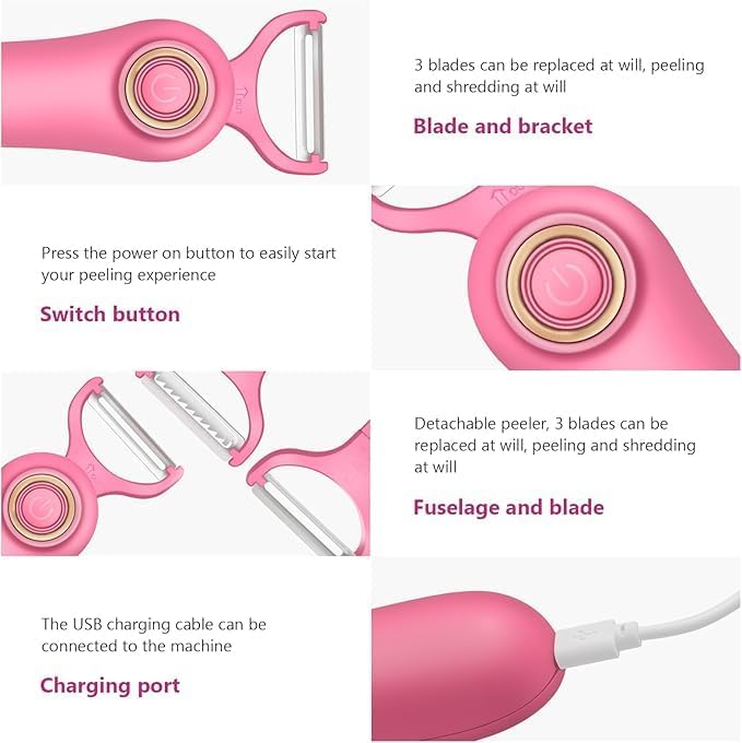 3-in-1 Electric Peeler | Auto Blade for Fruits/Vegetables | 3 Interchangeable Blades | Type-C Charging,Battery Capacity 1500 mAh | Kitchen, Travel, Camping - Image 8