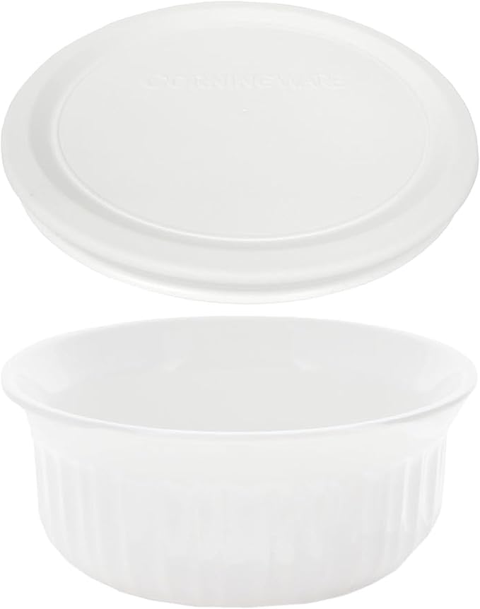 CorningWare FS16 16oz Round French White Casserole Dish w/F-16 French White Plastic Lid (2-Pack)
