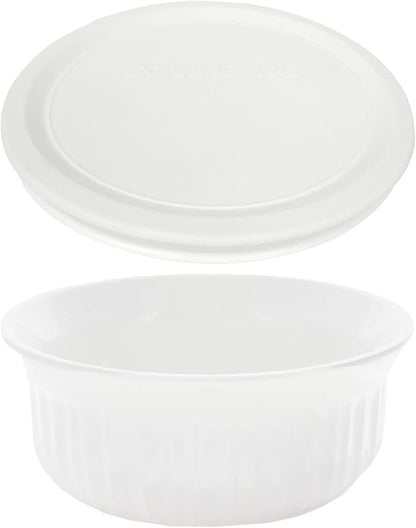 CorningWare FS16 16oz Round French White Casserole Dish w/F-16 French White Plastic Lid (2-Pack)