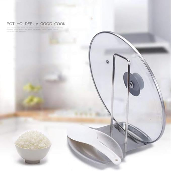 Pot Lid Holder Spoon Rest,Stainless Steel Utensils Pan Pot Cover Lid Rack Stand Organizer,Multifunctional Storage Soup Spoon Rests Rack Kitchen Decor Tool - Image 6