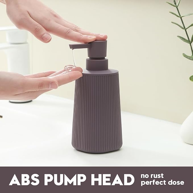Small Soap Dispenser for Bathroom and Kitchen, Modern Farmhouse Striped Style Plastic Hand Soap Dish Soap Dispenser with Pump Matte Purple - Image 3