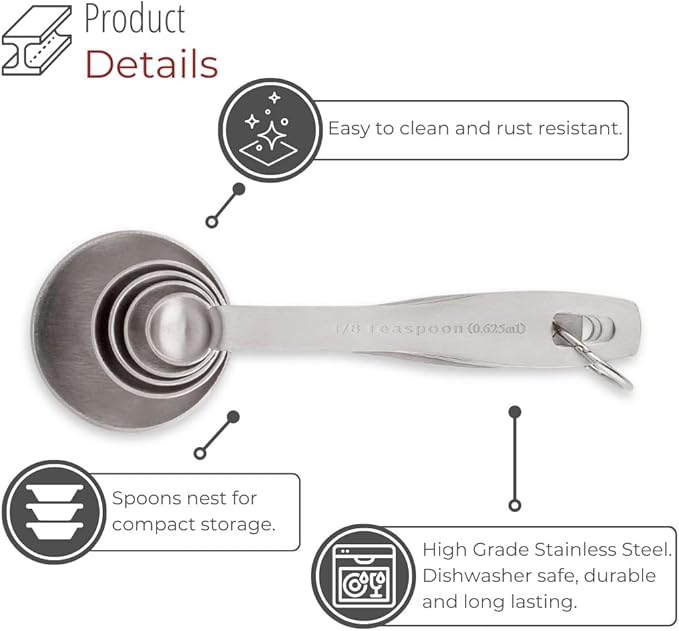 husMait Stainless Steel Measuring Spoons - 5 Piece Heavy Duty Measuring Spoon Set for Dry Food, Spices or Liquids - Image 4