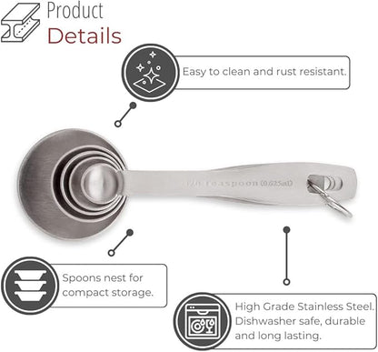husMait Stainless Steel Measuring Spoons - 5 Piece Heavy Duty Measuring Spoon Set for Dry Food, Spices or Liquids - Image 4