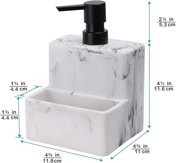 zccz Soap Dispenser with Sponge Holder, Marble Look Liquid Hand and Dish Soap Dispenser Pump Bottle and Sponge Holder 2 in 1 for Kitchen Sink Bathroom Counter Storage and Organization - Image 6