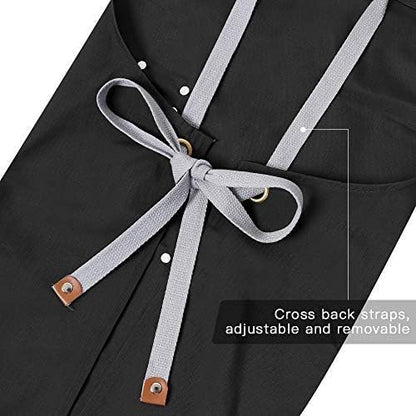 Mignongirl Chef Apron-Cross Back Apron for Men Women with Adjustable Straps and Large Pockets,Canvas,M-XXL,Black - Image 3