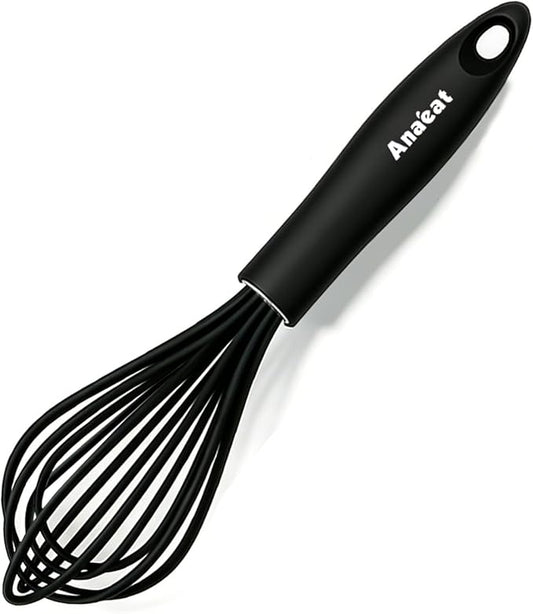 Anaeat 9" Silicone Balloon Whisk, Perfect for Non-Stick Cookware, Milk and Egg Beater Blender, Heat Resistant Kitchen Whisks for Whisking, Cooking, Baking, Beating, Frothing & Stirring (Black) by Anaeat