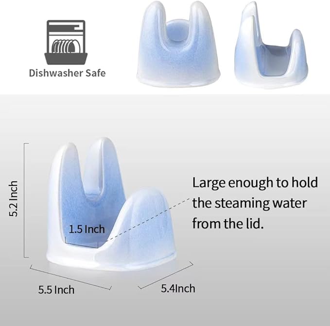 Nihow Pot Lid Holder: Stable Ceramic Pan Lid Holder for Kitchen Counter Decor/Counter top/Stove Top- Heat Resistant & Dishwasher Safe - Elegant White & Blue (1 PC) - Image 2