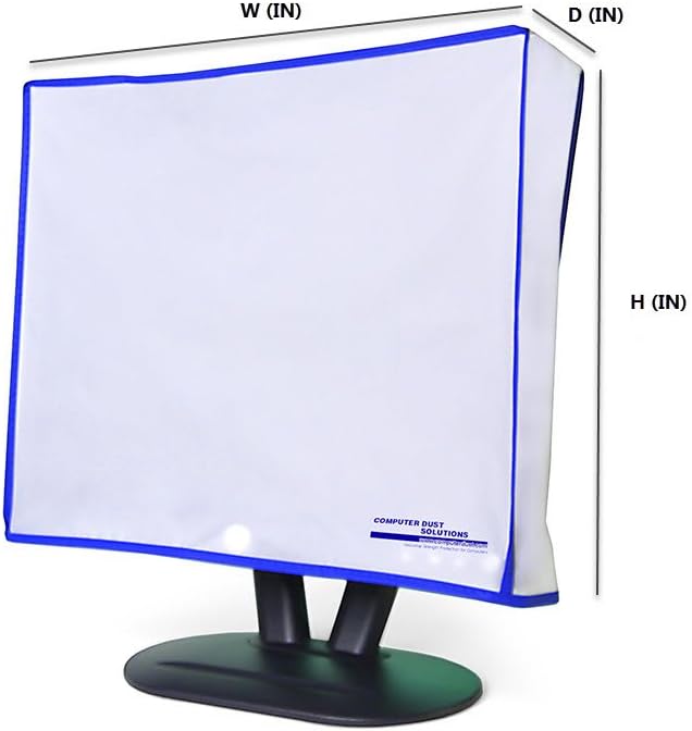Computer Monitor dust Cover for Flat Panel LCD-Silky Smooth Anti-Static Vinyl with Blue Trim (16W x14H x3D)