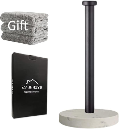 Paper Towel Holder Countertop, Standing Paper Towel Roll Holder for Kitchen Bathroom, with Weighted Marble Base for One-Handed Operation (Black), Black Paper Towel Holder, Marble by Unknown