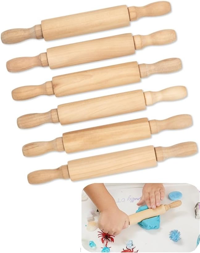 8-Inch Premium Kids Mini Rolling Pins (6-Pack) Splinter-Free, Non-Stick Hardwood for Baking, Sensory Crafts, Play-Doh, Clay, Therapeutic Fine Motor Skills for Toddlers, Great Gift for Children - Image 5