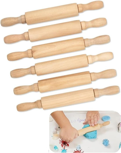 8-Inch Premium Kids Mini Rolling Pins (6-Pack) Splinter-Free, Non-Stick Hardwood for Baking, Sensory Crafts, Play-Doh, Clay, Therapeutic Fine Motor Skills for Toddlers, Great Gift for Children - Image 5