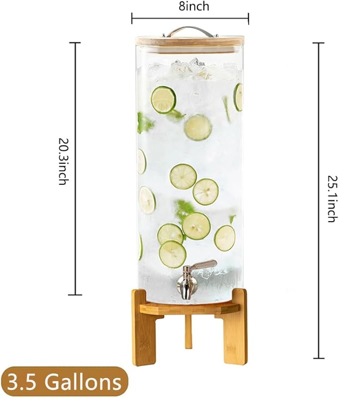 Beverage Dispenser, 3.5 Gallon Glass Drink Dispenser with Stand, Glass water dispenser with Spigot, Large Drink Dispensers for Parties,Bars,Restaurants, 13L - Image 3