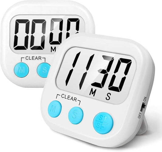 2 Pack Digital Kitchen Timer for Cooking Big Digits Loud Alarm Magnetic Backing Stand Cooking Timers for Baking White by AOUCE