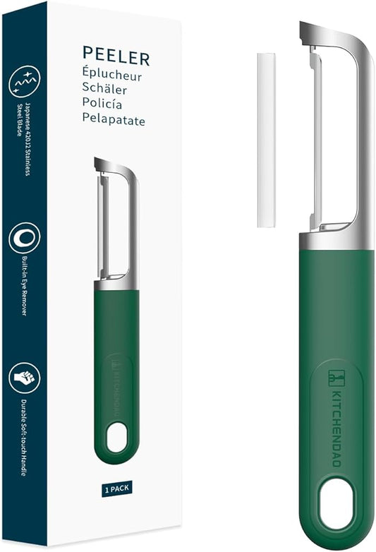 KITCHENDAO Swivel Vegetable Potato Peeler for Kitchen, Japanese Stainless Steel Sharp Blade, Heavy Duty Die-cast Construction, Built-in Eye Remover, Soft-touch Handle, Dishwasher Safe, Green by KITCHENDAO