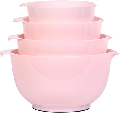 BoxedHome Nesting Plastic Mixing Bowl Set, 4 Piece Mixing Bowl Set with Pour Spouts, Size 1.7, 2.5, 3.5 and 4.5qt, for Prepping, Mixing, Baking, Cooking(2023 New Version, Pink) by BoxedHomeProducts