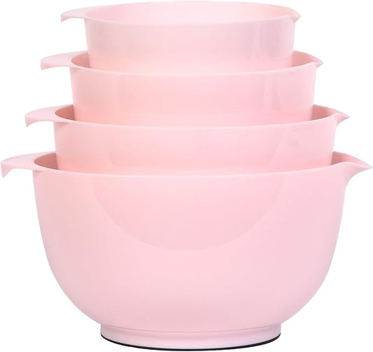 BoxedHome Nesting Plastic Mixing Bowl Set, 4 Piece Mixing Bowl Set with Pour Spouts, Size 1.7, 2.5, 3.5 and 4.5qt, for Prepping, Mixing, Baking, Cooking(2023 New Version, Pink) by BoxedHomeProducts