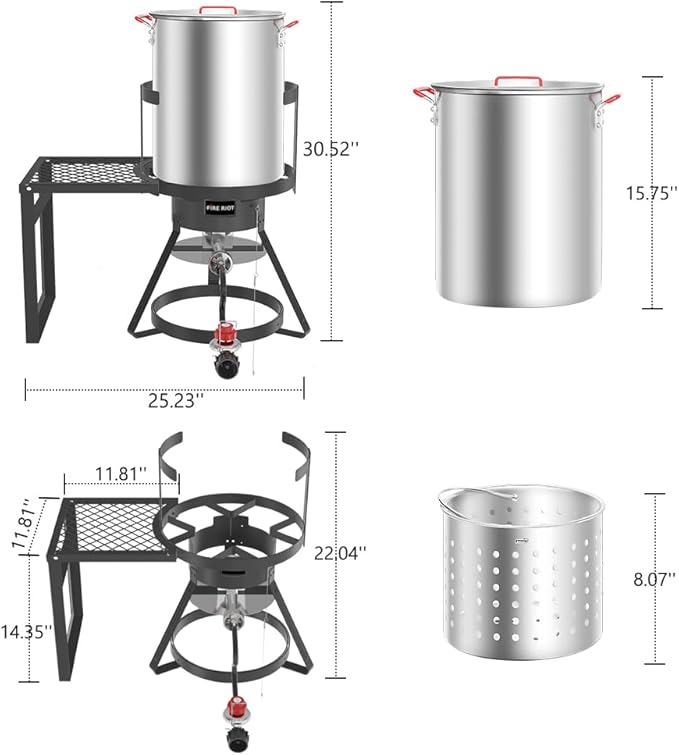 Fire Riot 30Qt Turkey Fryer with Basket, Outdoor Propane Deep Fryers Burner Stand, 50,000BTU Cast Iron Burner, Steamer and Seafood Boiler Set, Black