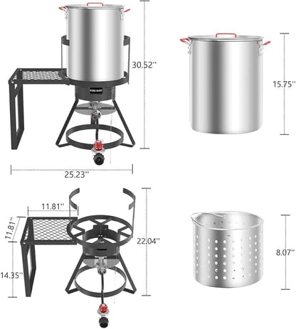 Fire Riot 30Qt Turkey Fryer with Basket, Outdoor Propane Deep Fryers Burner Stand, 50,000BTU Cast Iron Burner, Steamer and Seafood Boiler Set, Black