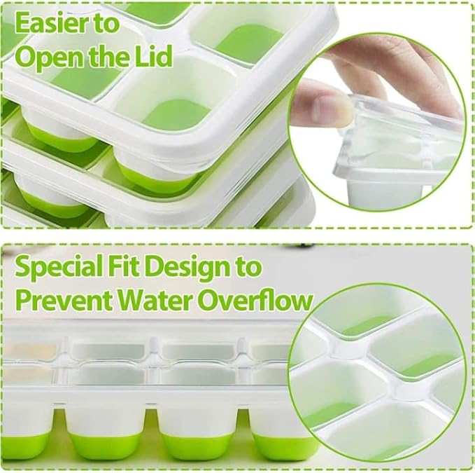 Durable Silicone Ice Cube Tray Set – Versatile Ice Tray, Stackable Ice Trays for Freezer with Lids, Flexible Ice Cube Trays for Freezer for Easy-Release Cubes