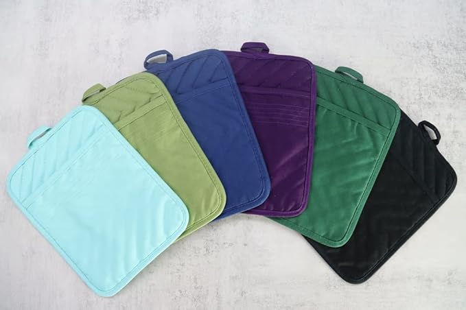 Oven Pot Holder with Pocket Cotton Heat Resistant Coaster Potholder Kitchen Hot Pad Oven Mitts for Cooking Square 7"x9"Set of 5 (Aqua) - Image 8