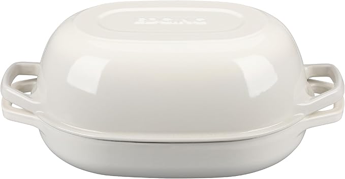 EDGING CASTING Enameled Cast Iron Oval Dutch Oven Pot with Lid, Dutch Oven for Sourdough Bread Baking, Bread Oven, Bread Dutch Oven, Oval Bread Pan, 7qt, White