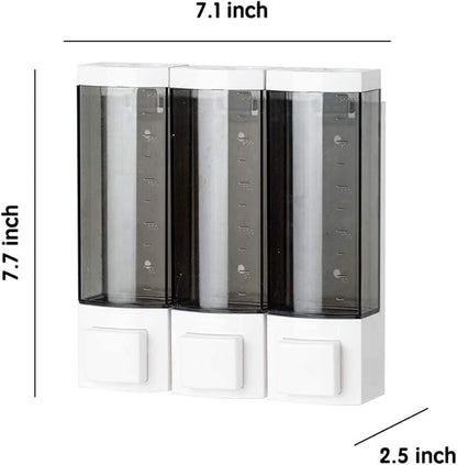 Shower Soap Dispenser 3-Chamber,Drill Free with Glue or Wall Mount with Screws Manual Hand 250ML Dispenser Shampoo Shower for Bathrooms