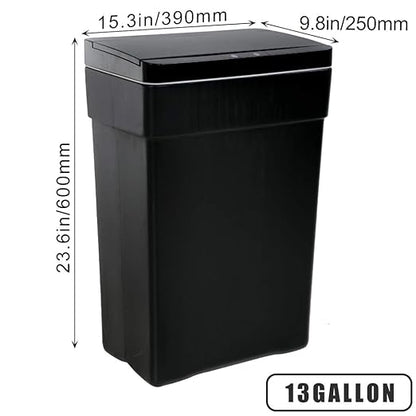 BestOffice 13 Gallon Trash Can Automatic Kitchen Trash Can Touch Free High-Capacity Garbage Can with Lid for Bedroom Bathroom Home Office 50 Liter (Black, 1) (1, Black) - Image 8