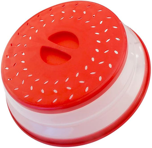 Collapsible Microwave Splatter Cover, Microwave Plate Cover With Steam Vent，BPA-Free Silicone & Plastic (red, 12.3IN)