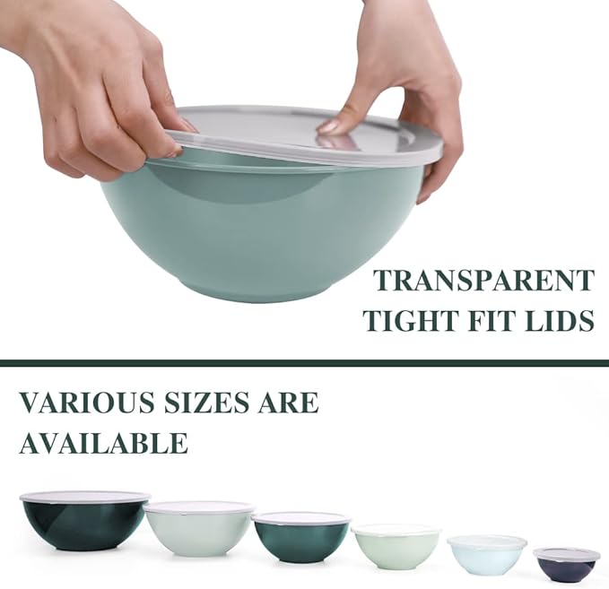 BoxedHome BPA Free Plastic Round Mixing Bowl with Lids, 12 Pack Nesting Bowls with Lids Set, Microwave and Dishwasher Safe Prep & Serving Bowls Great for Mixing, Baking, Serving (Green, 12pcs) - Image 8