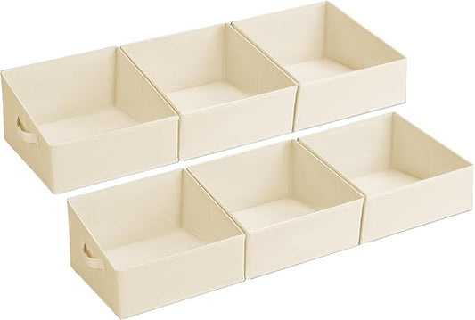 DIMJ Closet Storage Bins - Fabric Storage Baskets for Shelves, Collapsible Clothes Organizer with Handles for Purse, Toys, Books, Towel, Clothes, 6 Pack, Beige by DiMJ