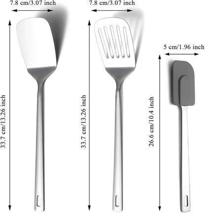 Berglander Stainless Steel Spatulas Set 3pcs, Metal Spatula Solid&Slotted&Flexible Turner, Heavy Duty Sturdy Kitchen Spatula, High Heat Resistant Cooking Utensils for Nonstick Cookware