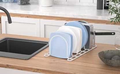 JAQ Plate Rack for Cabinet, 10.5" Vertical Dish Organizer for Plates, Pot Lids, Cutting Boards & Baking Sheets, Metal Kitchen Cabinet Organizer for Pantry Countertop (2-Pack, White) - Image 7
