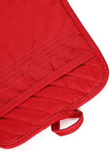 Oven Pot Holder with Pocket Cotton Heat Resistant Coaster Potholder Kitchen Hot Pad Oven Mitts for Cooking Square 7"x9"Set of 5 (Red) - Image 4