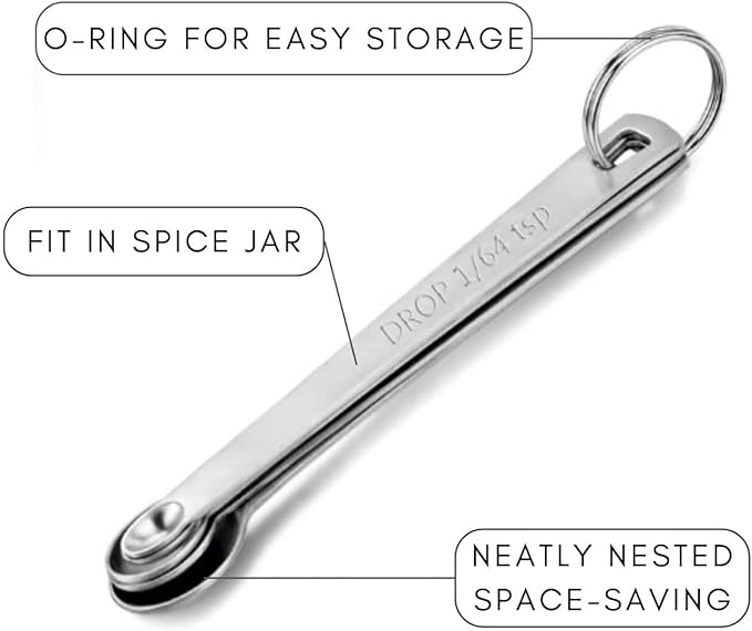 2 Pack Teaspoon Measuring Spoons, 1/4 tsp, 1/8 tsp, 1/16 tsp, 1/32 tsp, 1/64 tsp Mini Measuring Spoons Set, Stainless Steel Cooking Baking Tiny Measuring Spoon for Powders, Spices, Salt - Image 6