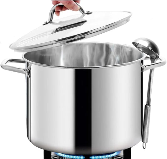 HOMICHEF 12 Quart LARGE Stock Pot with Glass Lid - NICKEL FREE Stainless Steel Healthy Cookware Stockpots with Lids 12 Quart - Mirror Polished Induction Pot - Commercial Grade Soup Cooking Pot by HOMICHEF