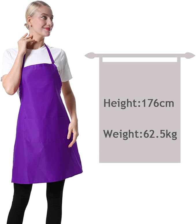 12 Pcs Purple Bib Bulk Aprons for Women Men Adult Girls Unisex with 2 Pockets, Painting Baking Cooking Kitchen Apron (Purple,12 pcs) - Image 2
