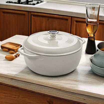 Lodge 3 Quart Enameled Cast Iron Dutch Oven with Lid – Dual Handles – Oven Safe up to 500° F or on Stovetop - Use to Marinate, Cook, Bake, Refrigerate and Serve – Oyster White - Image 5
