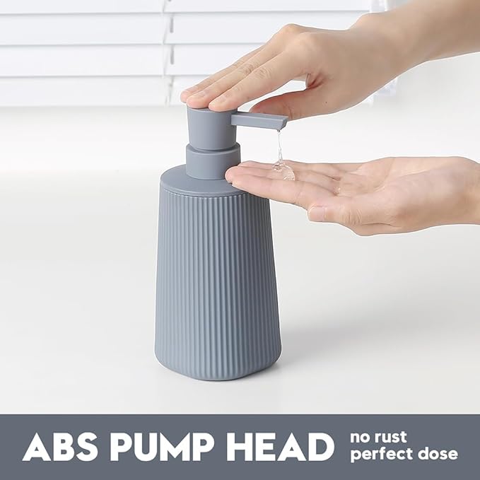Small Soap Dispenser for Bathroom and Kitchen, Modern Farmhouse Striped Style Plastic Hand Soap Dish Soap Dispenser with Pump Matte Gray - Image 3