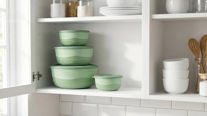 Pera Mixing Bowls with Lids Set, 8 Piece (4 Bowls + 4 Airtight Lids), BPA Free Nesting Kitchen Bowl Set for Mixing & Food Storage, Microwave & Dishwasher Safe (Green)